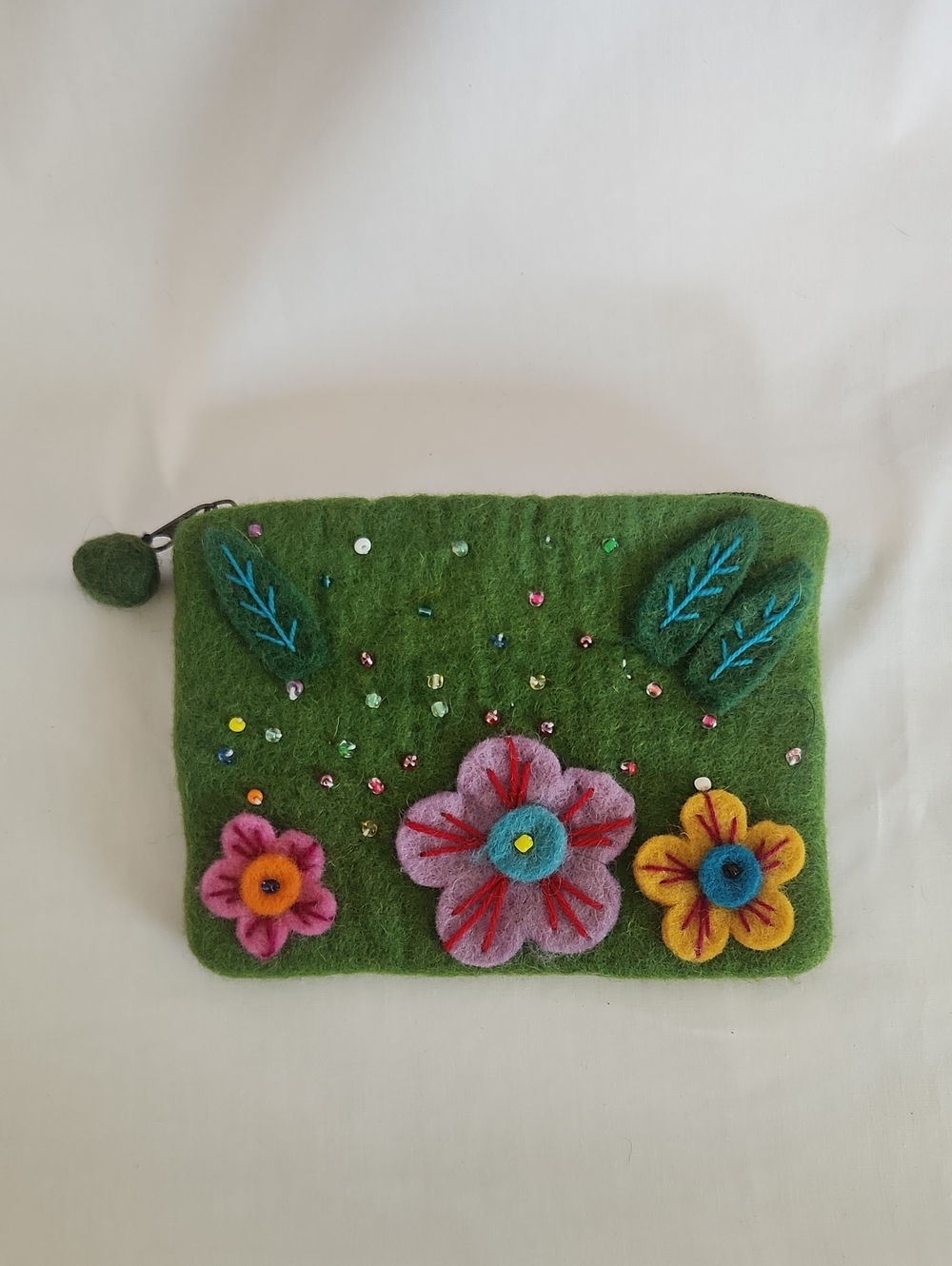 Floral 100% Wool Hand-felted Coin Purse/Accessory Pouch